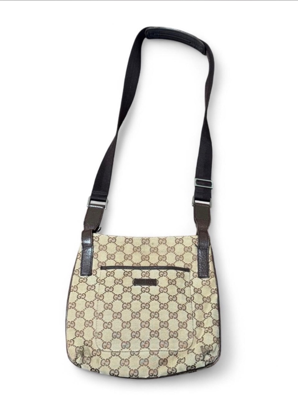 Vintage Gucci GG Monogram Canvas Shoulder Bag Brown 122793